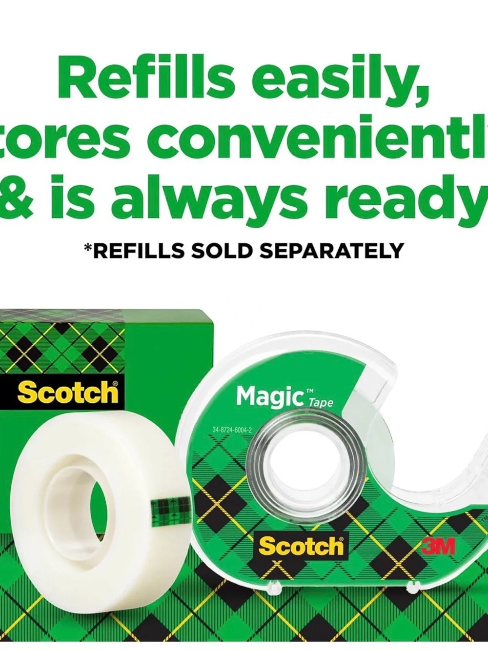 Scotch Magic Tape Dispensers 6-Pack — Clear Dispensers with Green Label